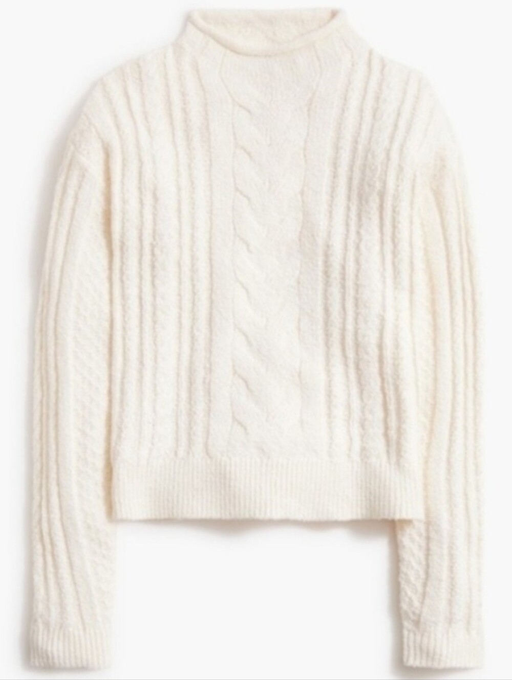 J. Crew Factory Rollneck Sweater Cable Knit White Ivory Classic Preppy Size S